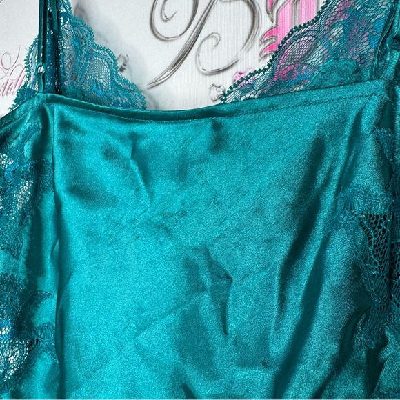 La senza dress babydoll lace corset tie up sides shimmer Teal Satin Chemise - Picture 8 of 15